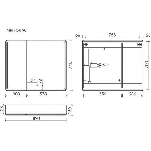 Sancos Шкаф с зеркалом Mirror MI90ECH (с LED подсветкой)