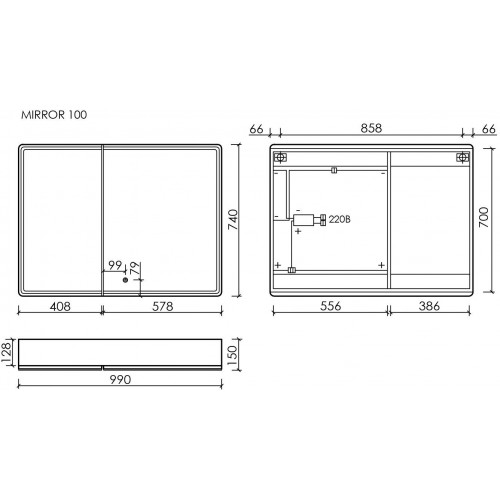 Sancos Шкаф с зеркалом Mirror MI100ECH (с LED подсветкой, дуб чарльстон)