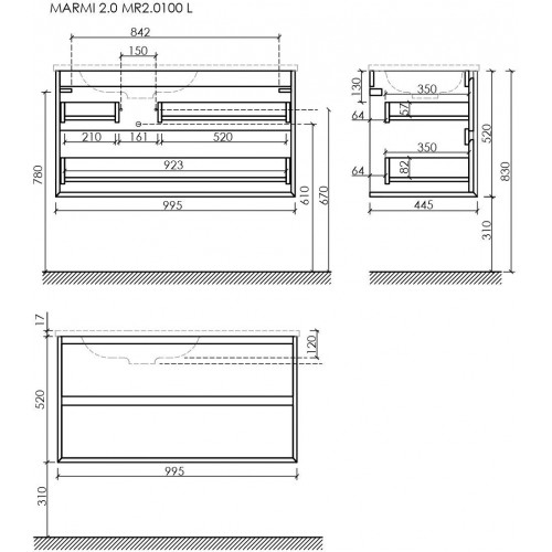 Sancos Тумба под умывальник Marmi 2.0 MR2.0100LEG (левая, дуб галифакс натуральный)