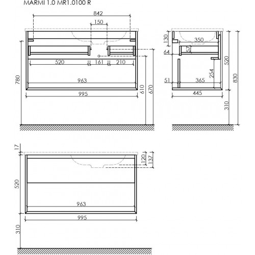 Sancos Тумба под умывальник Marmi 1.0 MR1.0100REG (правая, дуб галифакс натуральный)