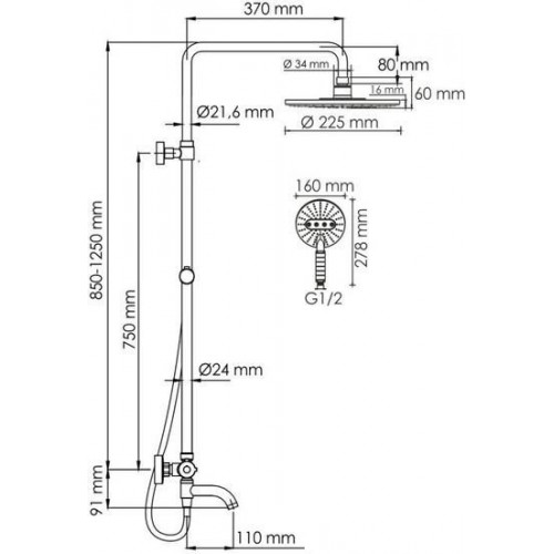 Душевая система Wasserkraft A188.067.059.WM Thermo