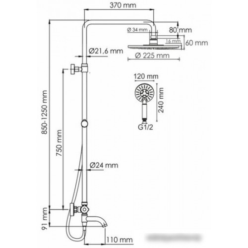 Душевая система Wasserkraft A188.067.058.WM Thermo