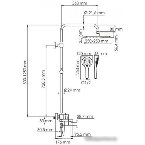 Душевая система Wasserkraft A185.254.155.WM