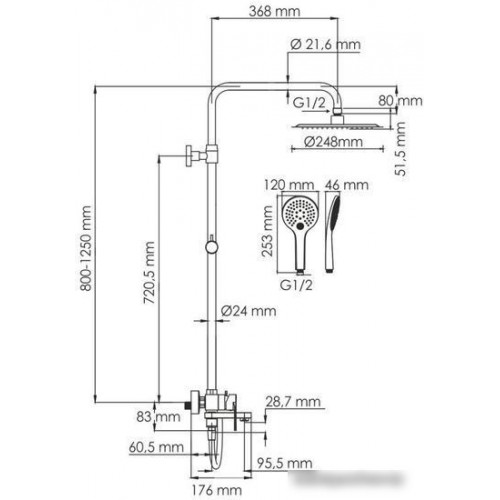 Душевая система Wasserkraft A185.257.155.WM