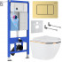 Унитаз подвесной Roxen Antares Gold в комплекте с инсталляцией StounFix Dual Fresh 6 в 1 968460 (кнопка: брашированное золото)