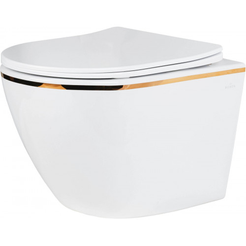 Унитаз подвесной Roxen Antares Gold в комплекте с инсталляцией StounFix Dual Fresh 6 в 1 968460 (кнопка: брашированное золото)