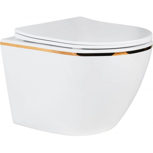 Унитаз подвесной Roxen Antares Gold в комплекте с инсталляцией StounFix Dual Fresh 6 в 1 968460 (кнопка: брашированное золото)