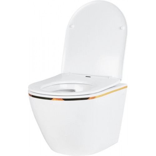 Унитаз подвесной Roxen Antares Gold в комплекте с инсталляцией StounFix Dual Fresh 6 в 1 968460 (кнопка: брашированное золото)