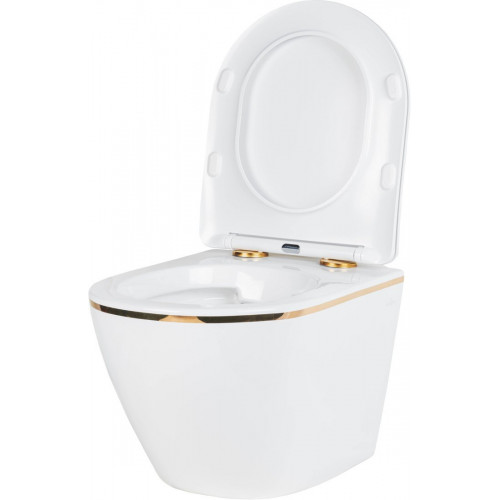Унитаз подвесной Roxen Antares Gold в комплекте с инсталляцией StounFix Dual Fresh 6 в 1 968460 (кнопка: брашированное золото)