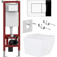 Унитаз подвесной Roxen Cube в комплекте с инсталляцией Asten Readle Zentralmodul AR0601-135CH с кнопкой (хром глянец)
