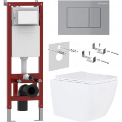 Унитаз подвесной Roxen Cube в комплекте с инсталляцией Asten Readle Zentralmodul AR0601-185M с кнопкой сатин (хром матовый)