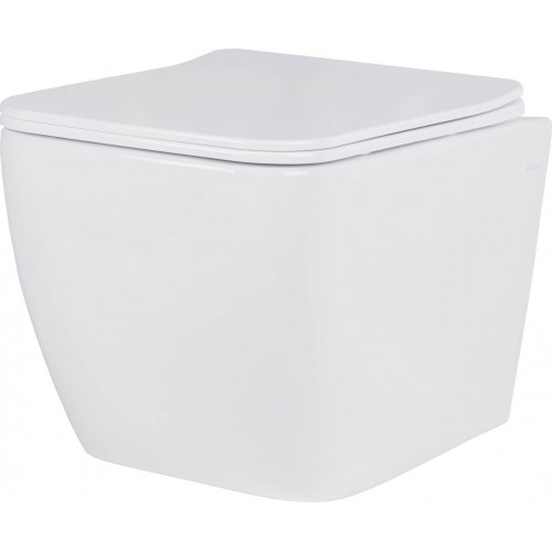 Унитаз подвесной Roxen Cube в комплекте с инсталляцией Asten Readle Zentralmodul AR0601-135B с черной матовой кнопкой