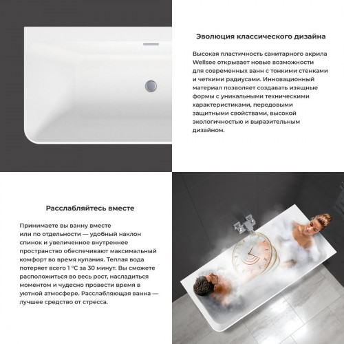 Ванна Wellsee Bromance 170x78 23160302R (пристенная ванна (правая) белый глянец, экран, ножки, сифон-автомат глянцевый белый)