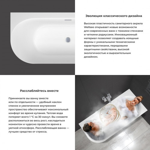 Ванна Wellsee Collaro 150x75 28910901R (пристенная ванна (правая) белый глянец, экран, ножки, сифон-автомат хром)