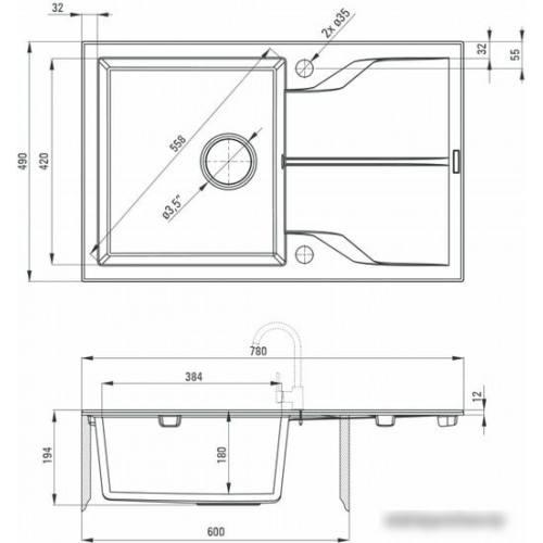 Кухонная мойка Deante Andante ZQN G113 (графитовый металлик)