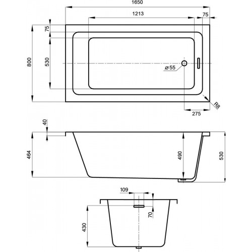 Ванна Wellsee FreeDom 2.0 165x80 233002000 (встраиваемая ванна белый глянец)