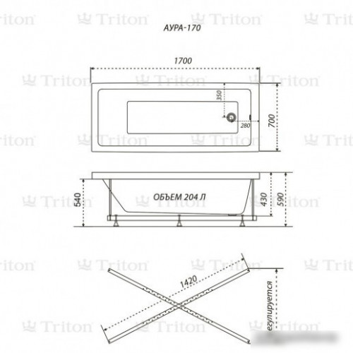 Ванна Triton Аура 170x70 (с ножками)