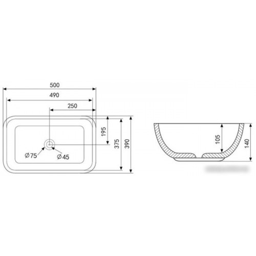 Умывальник Abber Rechteck AC2202MB (черный матовый)
