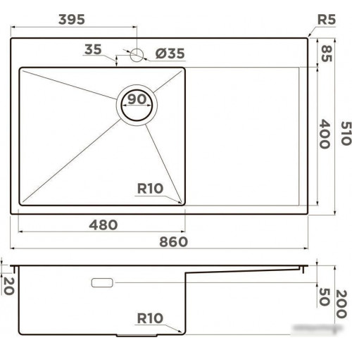 Кухонная мойка Omoikiri Akisame 86-GB-R Side (графит)