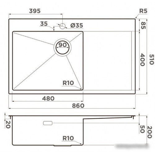 Кухонная мойка Omoikiri Akisame 86 Side IN-L 4997031 (нержавеющая сталь)