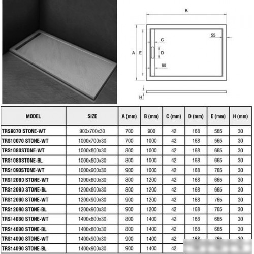 Душевой поддон WeltWasser TRS 10080 Stone-BL 100x80