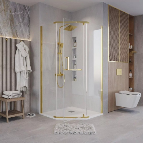 Душевой уголок Grossman Pragma 90x90x195 302.K33.03.9090.32.00 (золото сатин/прозрачное стекло)