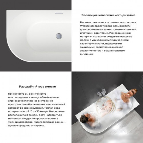 Ванна Wellsee Belle Spa 150x75 235702001 (пристенная ванна (правая) белый глянец, экран, каркас, сифон-автомат хром)