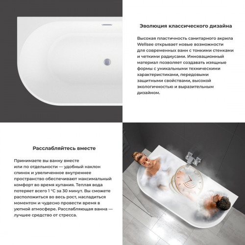 Ванна Wellsee Excellence Pro 170x75 28760302R (пристенная ванна белый глянец, экран, ножки, сифон-автомат глянцевый белый)