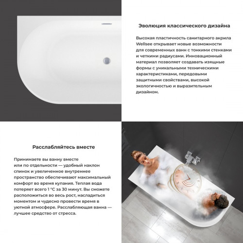 Ванна Wellsee Excellence Pro 170x75 28760701R (пристенная ванна (левая) белый глянец, экран, ножки, сифон-автомат хром)