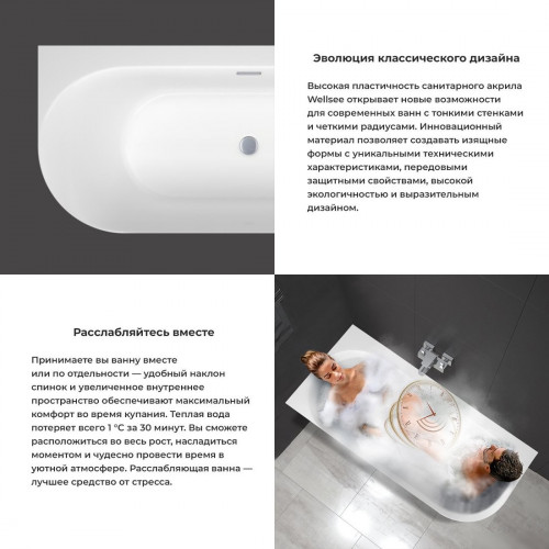 Ванна Wellsee Collaro 170x80 28910301R (пристенная ванна (левая) белый глянец, экран, ножки, сифон-автомат хром)
