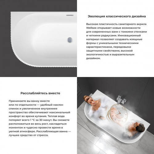 Ванна Wellsee Festive Fox 170x80 28730204R (пристенная ванна белый глянец, экран, ножки, сифон-автомат золото)