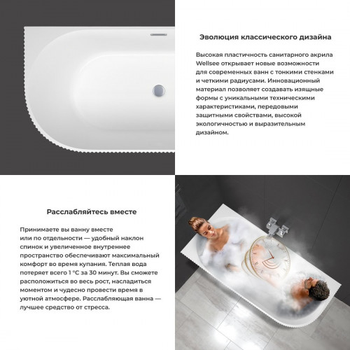 Ванна Wellsee Festive Fox 170x80 28730403R (пристенная ванна (левая) белый глянец, экран, ножки, сифон-автомат матовый черный)