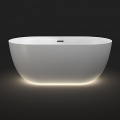 Ванна Wellsee Chic Riviera 179x85 23680603R (отдельностоящая ванна с подсветкой белый глянец, экран, ножки, сифон-автомат матовый черный)