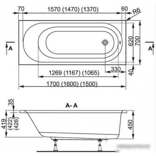 Ванна VagnerPlast Kasandra 150x70 VPBA157KAS2X-04 (с каркасом и экраном)