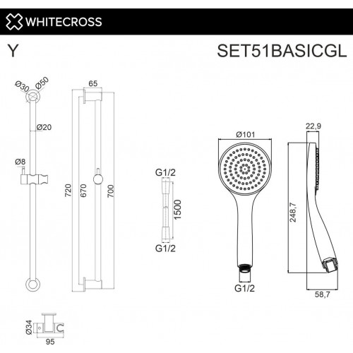 Душевой гарнитур Whitecross SET51BASICGL (золото)