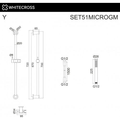 Душевой гарнитур Whitecross SET51MICROGM (оружейная сталь)