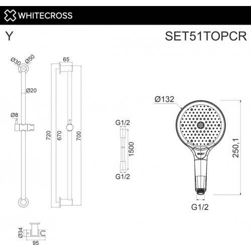 Душевой гарнитур Whitecross SET51TOPCR (хром)