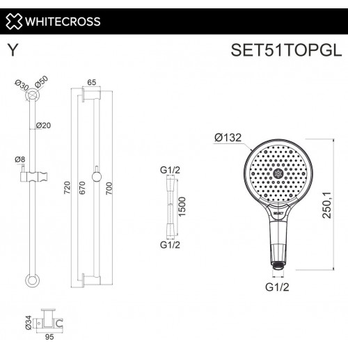 Душевой гарнитур Whitecross SET51TOPGL (золото)
