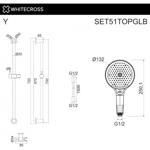 Душевой гарнитур Whitecross SET51TOPGLB (брашированное золото)