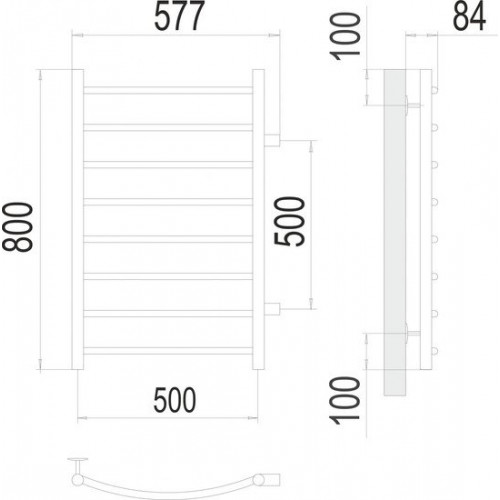 Полотенцесушитель TERMINUS Классик П8 500x800 (с боковым подключением 50, RAL 9003)