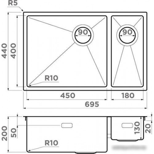 Кухонная мойка Omoikiri Taki 69-2-U/IF-GB-L Side (графит)