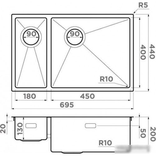 Кухонная мойка Omoikiri Taki 69-2-U/IF-GB-R Side (графит)