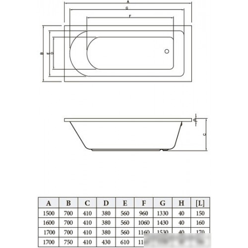 Ванна Bonito Home Elara 170x75 BH-EL-203-170-75/St (с ножками)