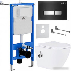 Унитаз подвесной Roxen Antares Bidet в комплекте с инсталляцией StounFix Slim 6 в 1 963184 (кнопка: черное стекло)