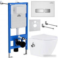 Унитаз подвесной Roxen Antares Bidet в комплекте с инсталляцией StounFix Slim 6 в 1 962866 (кнопка: белое стекло)
