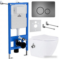 Унитаз подвесной Roxen Antares Bidet в комплекте с инсталляцией StounFix Slim 6 в 1 962282 (кнопка: оружейная сталь)