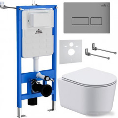 Унитаз подвесной Roxen Simple Compact в комплекте с инсталляцией StounFix Slim 6 в 1 943570 (кнопка: хром матовый)
