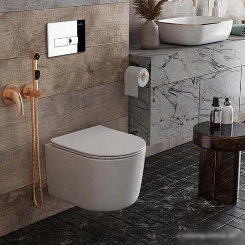 Унитаз подвесной Roxen Simple Compact в комплекте с инсталляцией StounFix Slim 6 в 1 932469 (кнопка: хром глянец)