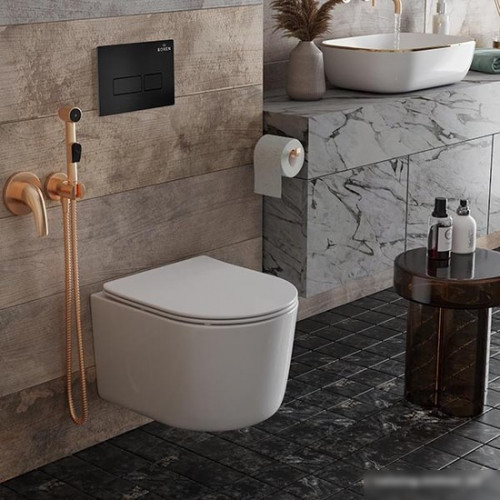 Унитаз подвесной Roxen Simple Compact в комплекте с инсталляцией StounFix Slim 6 в 1 921358 (кнопка: черный матовый)