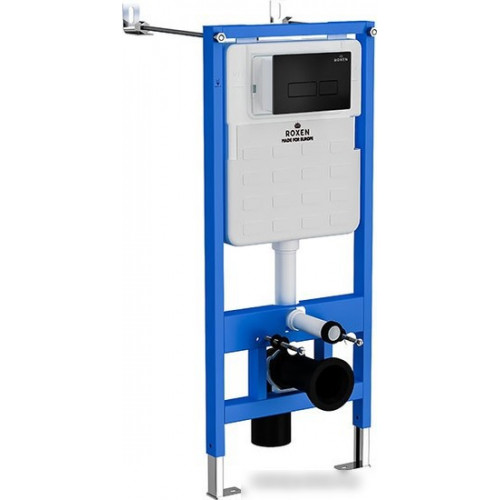 Унитаз подвесной Roxen Simple Compact в комплекте с инсталляцией StounFix Slim 6 в 1 921358 (кнопка: черный матовый)